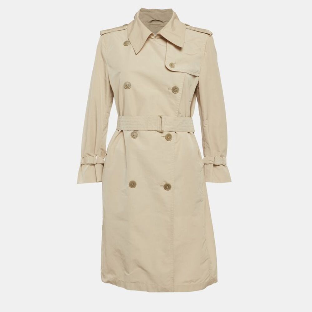 Max Mara Beige Synthetic Double Breasted Trench Coat L